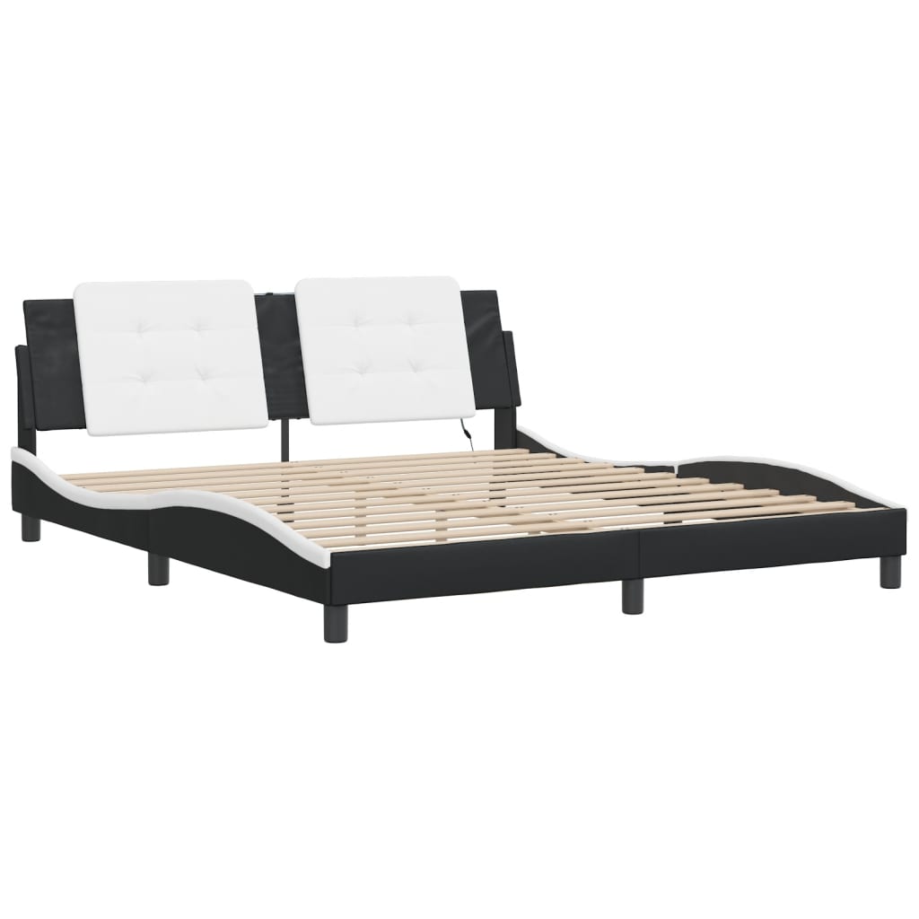 vidaXL Cadru de pat cu LED, negru și alb, 180x200 cm, piele ecologică