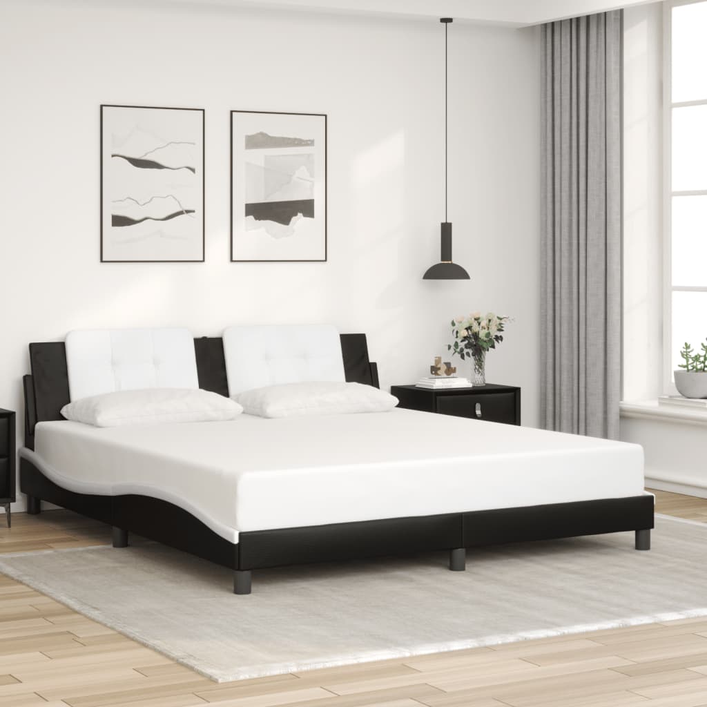 vidaXL Cadru de pat cu LED, negru și alb, 180x200 cm, piele ecologică