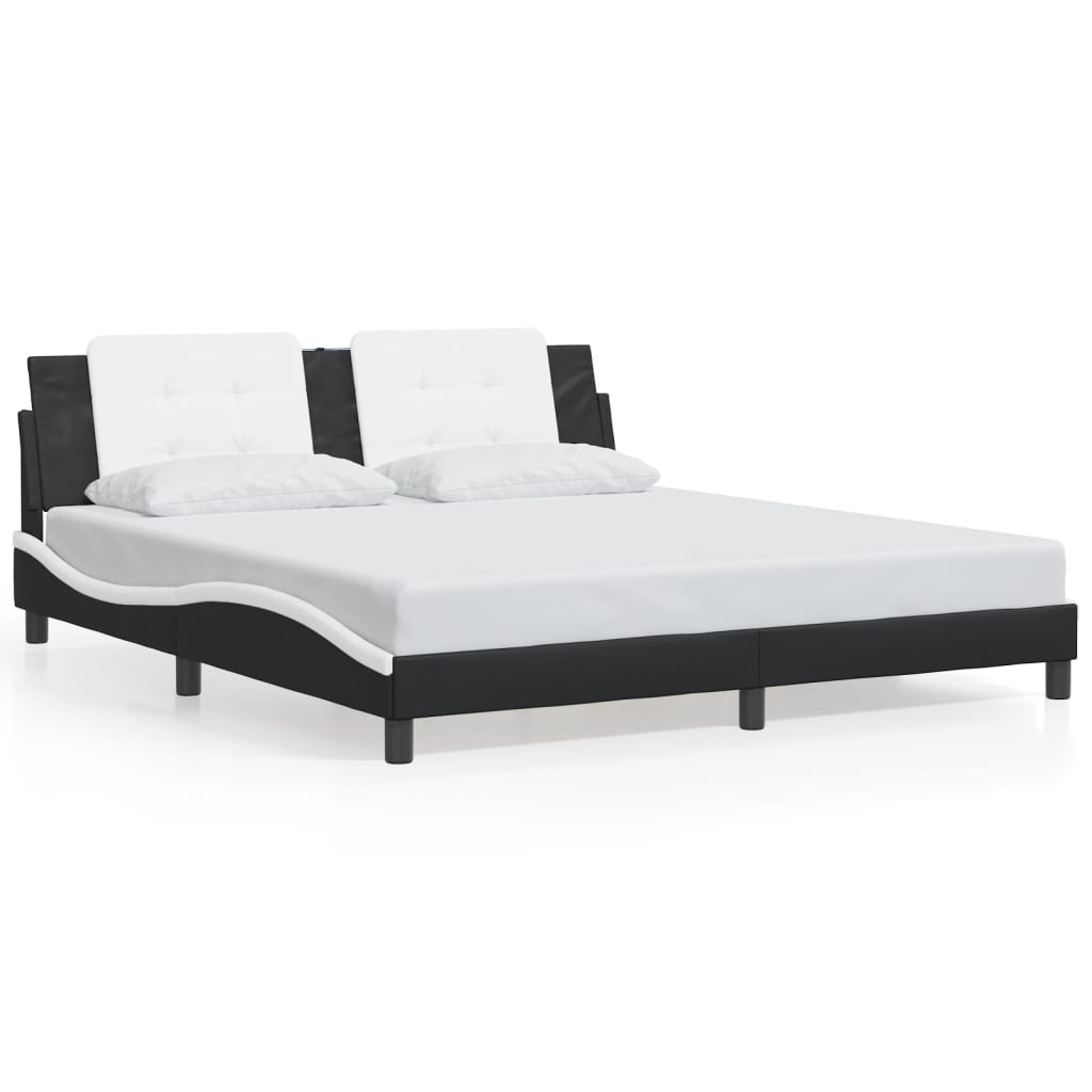 vidaXL Cadru de pat cu LED, negru și alb, 180x200 cm, piele ecologică