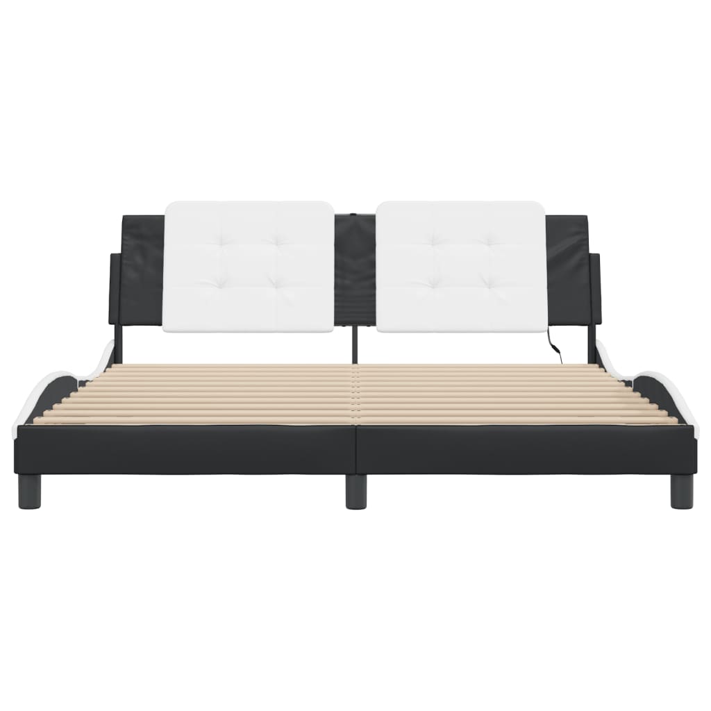 vidaXL Cadru de pat cu LED, negru și alb, 180x200 cm, piele ecologică