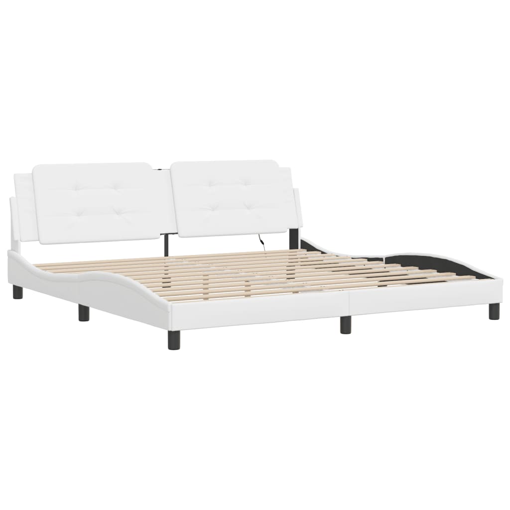 vidaXL Cadru de pat cu lumini LED, alb, 200x200 cm, piele ecologică vidaXL Cadru de pat cu lumini LED, alb, 200x200 cm, piele ecologică