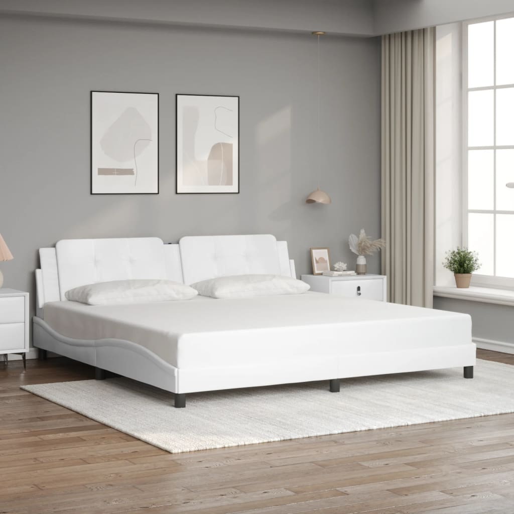 vidaXL Cadru de pat cu lumini LED, alb, 200x200 cm, piele ecologică vidaXL Cadru de pat cu lumini LED, alb, 200x200 cm, piele ecologică