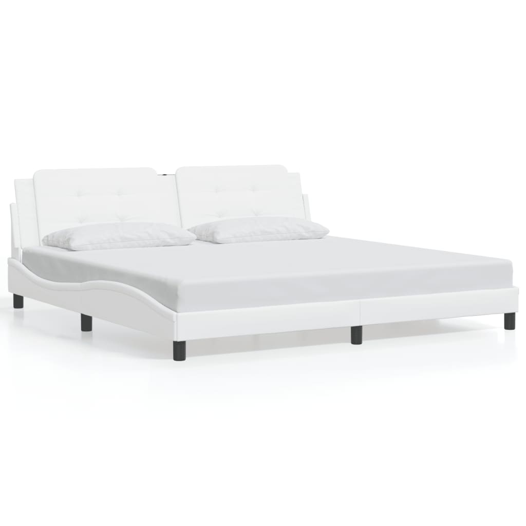 vidaXL Cadru de pat cu lumini LED, alb, 200x200 cm, piele ecologică vidaXL Cadru de pat cu lumini LED, alb, 200x200 cm, piele ecologică