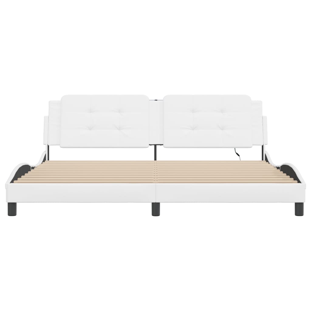 vidaXL Cadru de pat cu lumini LED, alb, 200x200 cm, piele ecologică vidaXL Cadru de pat cu lumini LED, alb, 200x200 cm, piele ecologică