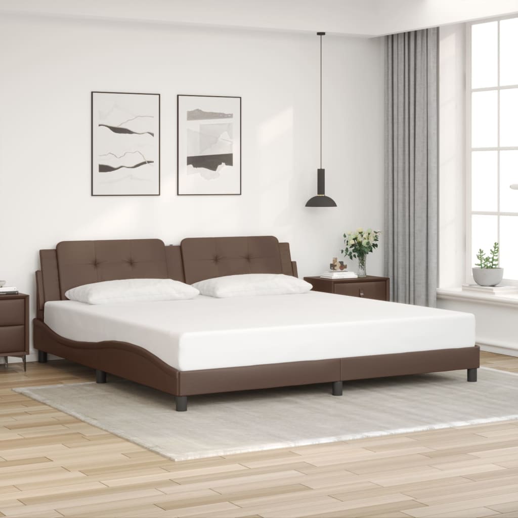 vidaXL Cadru de pat cu lumini LED, maro, 200x200 cm, piele ecologică vidaXL Cadru de pat cu lumini LED, maro, 200x200 cm, piele ecologică