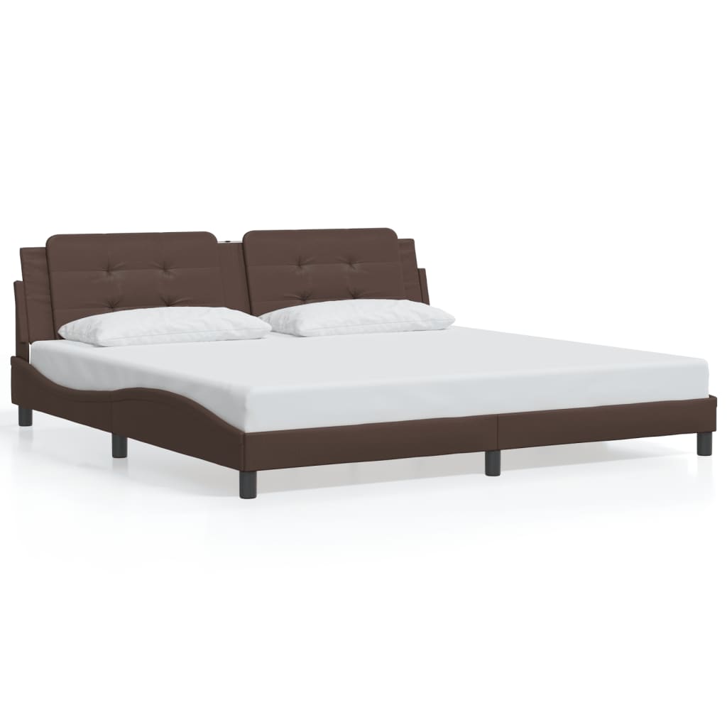 vidaXL Cadru de pat cu lumini LED, maro, 200x200 cm, piele ecologică vidaXL Cadru de pat cu lumini LED, maro, 200x200 cm, piele ecologică