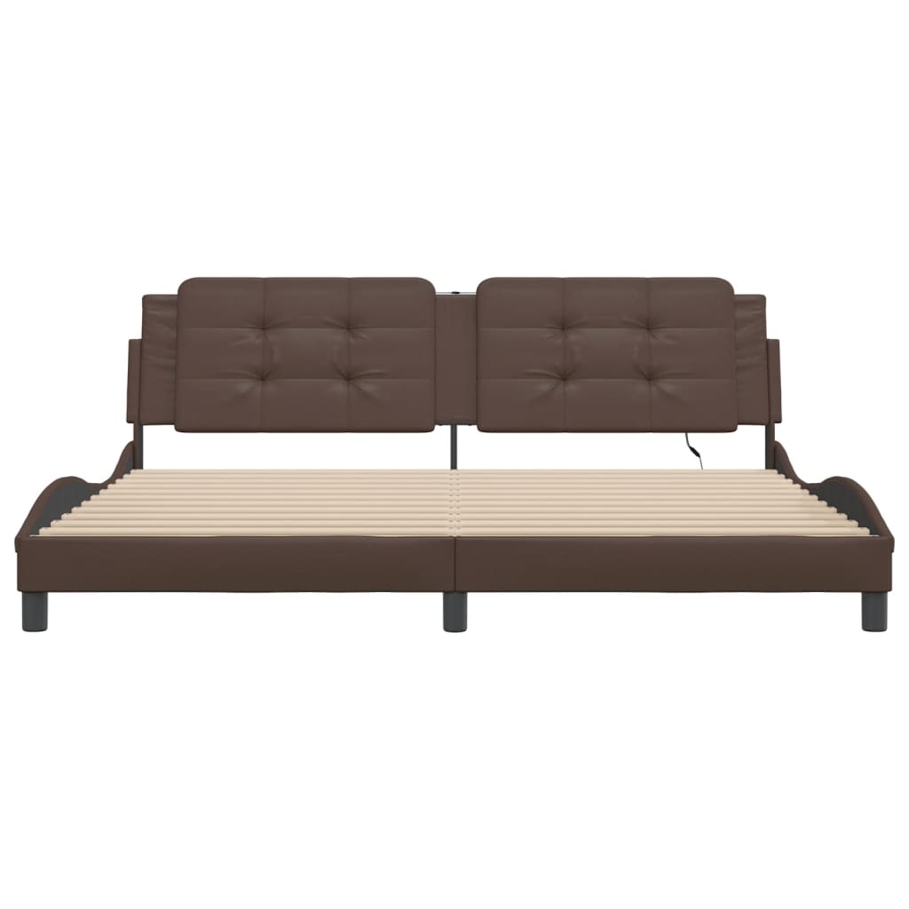 vidaXL Cadru de pat cu lumini LED, maro, 200x200 cm, piele ecologică vidaXL Cadru de pat cu lumini LED, maro, 200x200 cm, piele ecologică