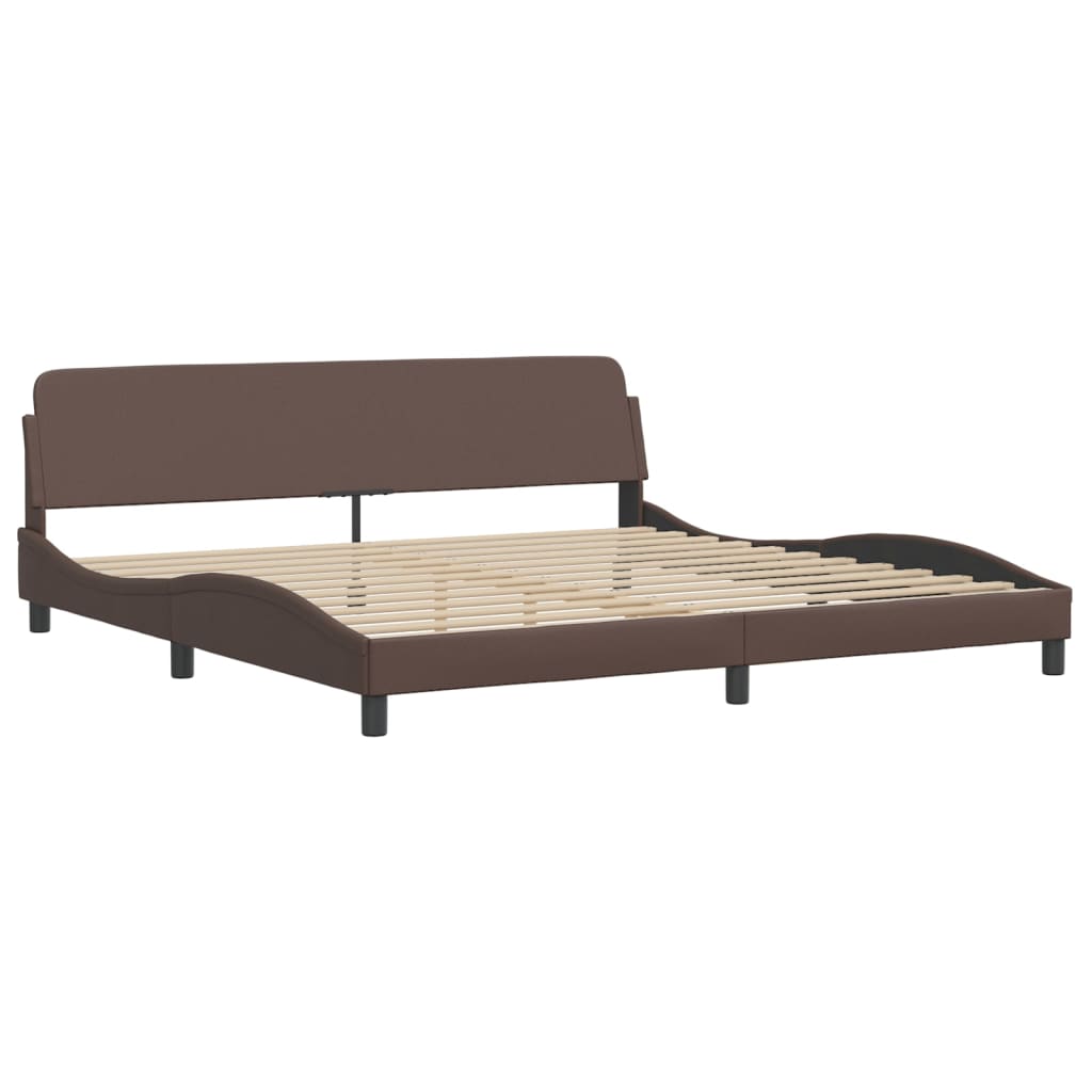 vidaXL Cadru de pat cu lumini LED, maro, 200x200 cm, piele ecologică vidaXL Cadru de pat cu lumini LED, maro, 200x200 cm, piele ecologică