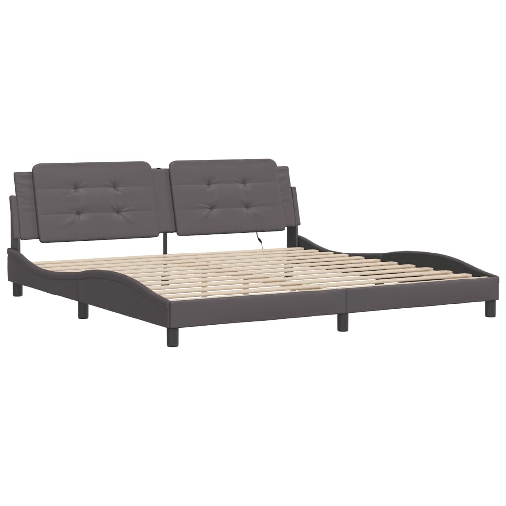 vidaXL Cadru de pat cu lumini LED, gri, 200x200 cm, piele ecologică
