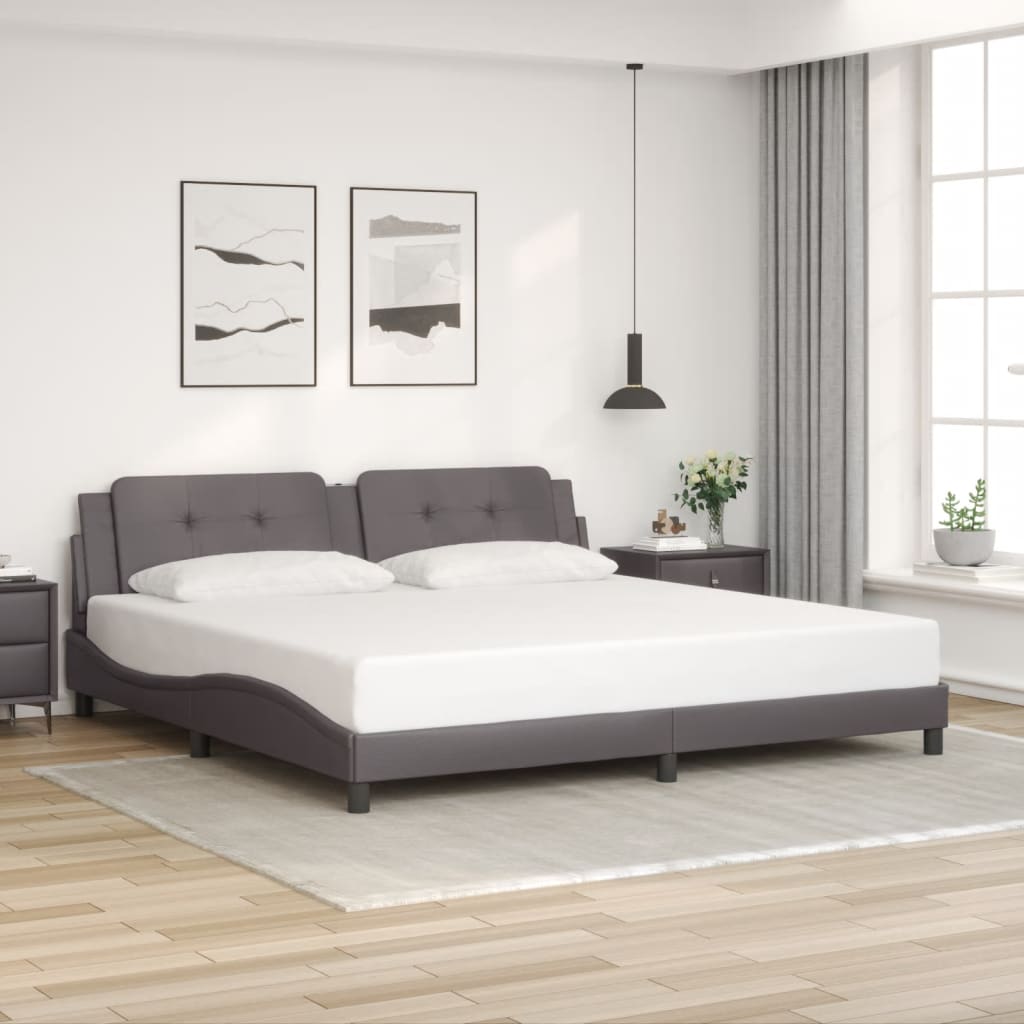 vidaXL Cadru de pat cu lumini LED, gri, 200x200 cm, piele ecologică