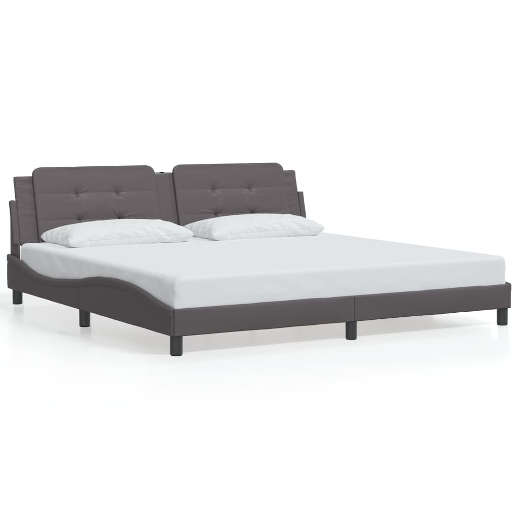 vidaXL Cadru de pat cu lumini LED, gri, 200x200 cm, piele ecologică