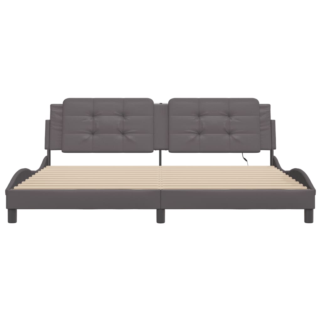 vidaXL Cadru de pat cu lumini LED, gri, 200x200 cm, piele ecologică