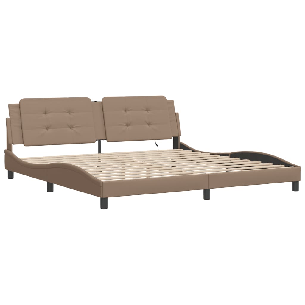 vidaXL Cadru de pat lumini LED, cappuccino, 200x200 cm piele ecologică vidaXL Cadru de pat lumini LED, cappuccino, 200x200 cm piele ecologică