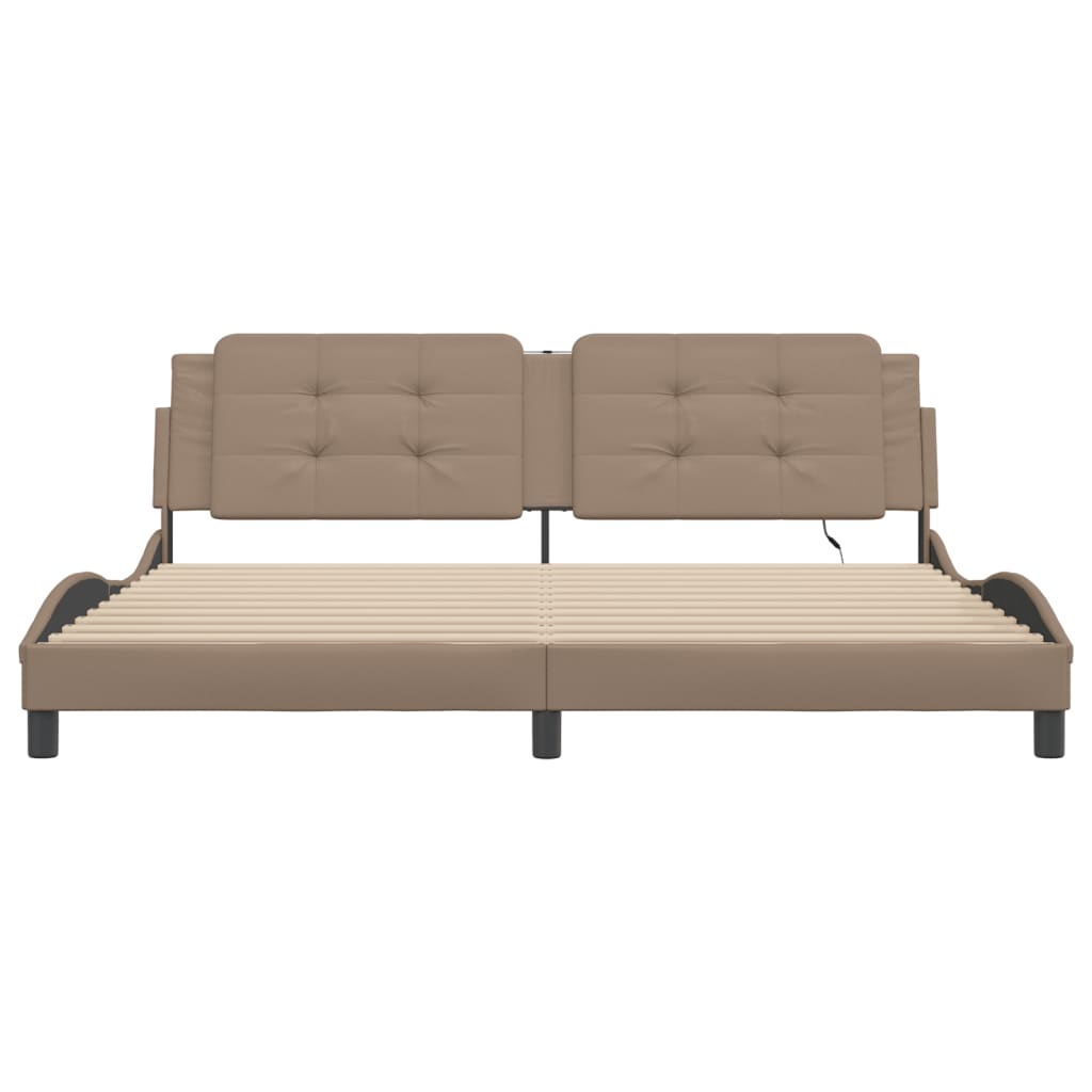 vidaXL Cadru de pat lumini LED, cappuccino, 200x200 cm piele ecologică vidaXL Cadru de pat lumini LED, cappuccino, 200x200 cm piele ecologică