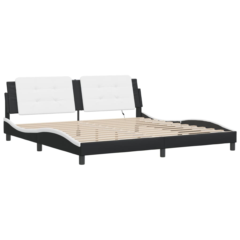 vidaXL Cadru de pat cu lumini LED negru/alb 200x200 cm piele ecologică vidaXL Cadru de pat cu lumini LED negru/alb 200x200 cm piele ecologică