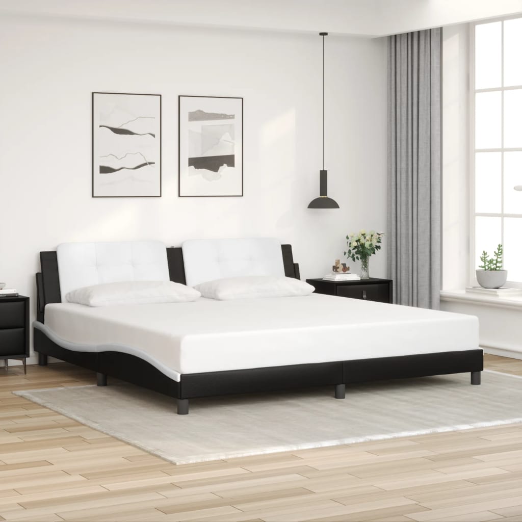 vidaXL Cadru de pat cu lumini LED negru/alb 200x200 cm piele ecologică vidaXL Cadru de pat cu lumini LED negru/alb 200x200 cm piele ecologică