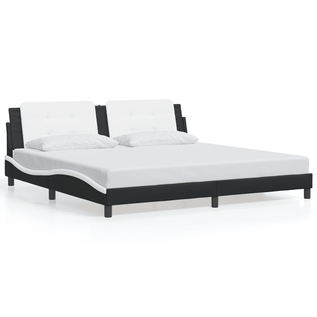vidaXL Cadru de pat cu lumini LED negru/alb 200x200 cm piele ecologică vidaXL Cadru de pat cu lumini LED negru/alb 200x200 cm piele ecologică
