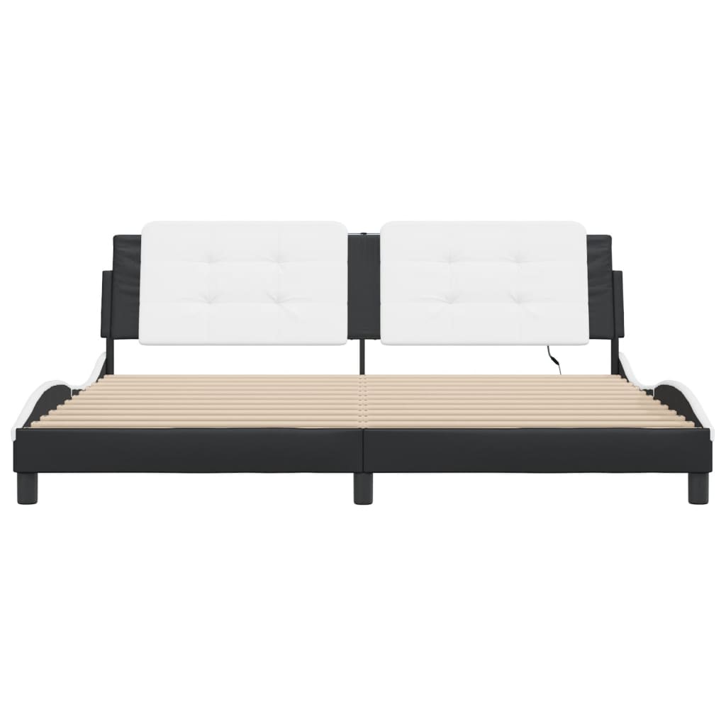 vidaXL Cadru de pat cu lumini LED negru/alb 200x200 cm piele ecologică vidaXL Cadru de pat cu lumini LED negru/alb 200x200 cm piele ecologică