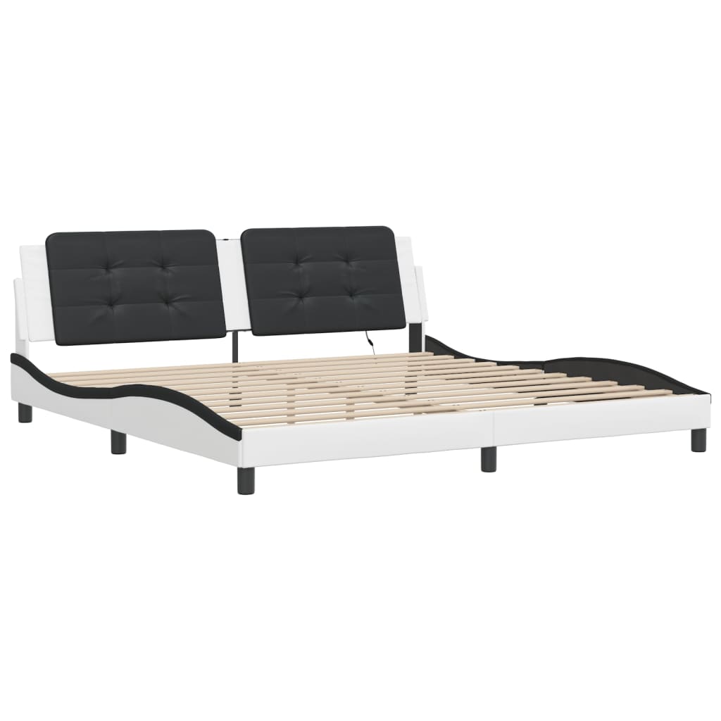 vidaXL Cadru de pat cu lumini LED alb/negru 200x200 cm piele ecologică vidaXL Cadru de pat cu lumini LED alb/negru 200x200 cm piele ecologică