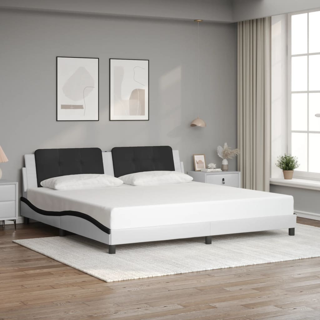 vidaXL Cadru de pat cu lumini LED alb/negru 200x200 cm piele ecologică vidaXL Cadru de pat cu lumini LED alb/negru 200x200 cm piele ecologică