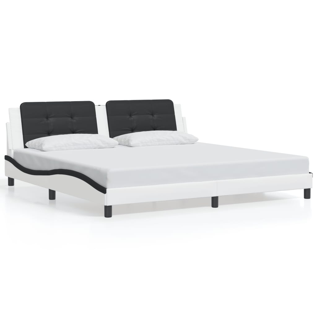 vidaXL Cadru de pat cu lumini LED alb/negru 200x200 cm piele ecologică vidaXL Cadru de pat cu lumini LED alb/negru 200x200 cm piele ecologică