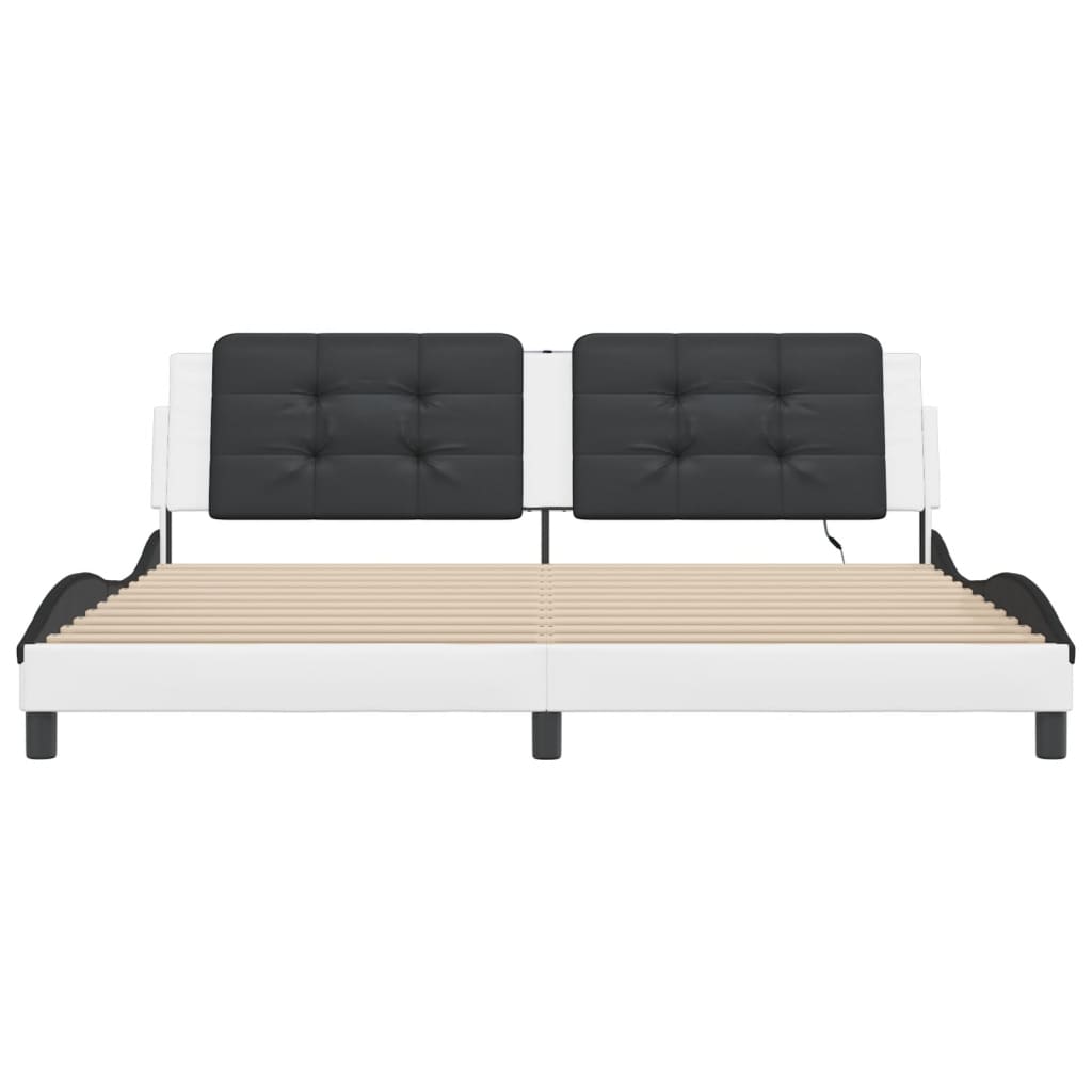 vidaXL Cadru de pat cu lumini LED alb/negru 200x200 cm piele ecologică vidaXL Cadru de pat cu lumini LED alb/negru 200x200 cm piele ecologică