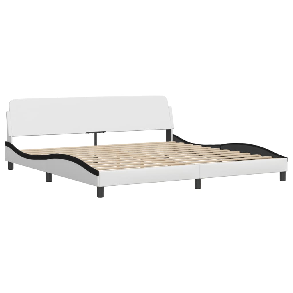 vidaXL Cadru de pat cu lumini LED alb/negru 200x200 cm piele ecologică vidaXL Cadru de pat cu lumini LED alb/negru 200x200 cm piele ecologică