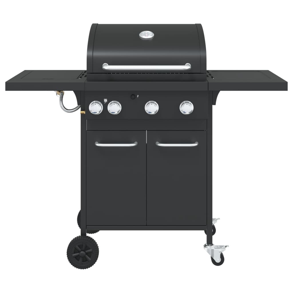 vidaXL Grătar pe gaz cu 4 arzătoare, negru, oțel vopsit electrostatic vidaXL Grătar pe gaz cu 4 arzătoare, negru, oțel vopsit electrostatic
