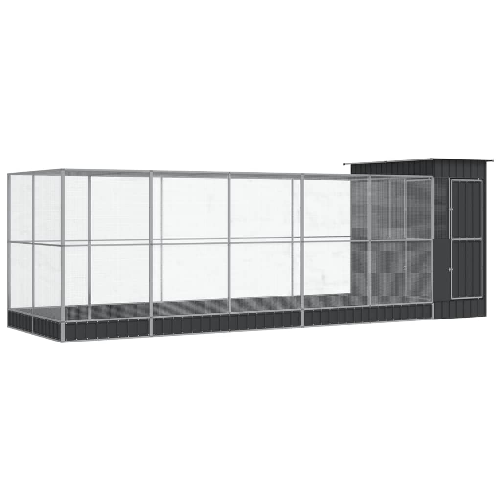 vidaXL Voliera de păsări cu extensie, argintiu, 623x203x216 cm, oțel vidaXL Voliera de păsări cu extensie, argintiu, 623x203x216 cm, oțel