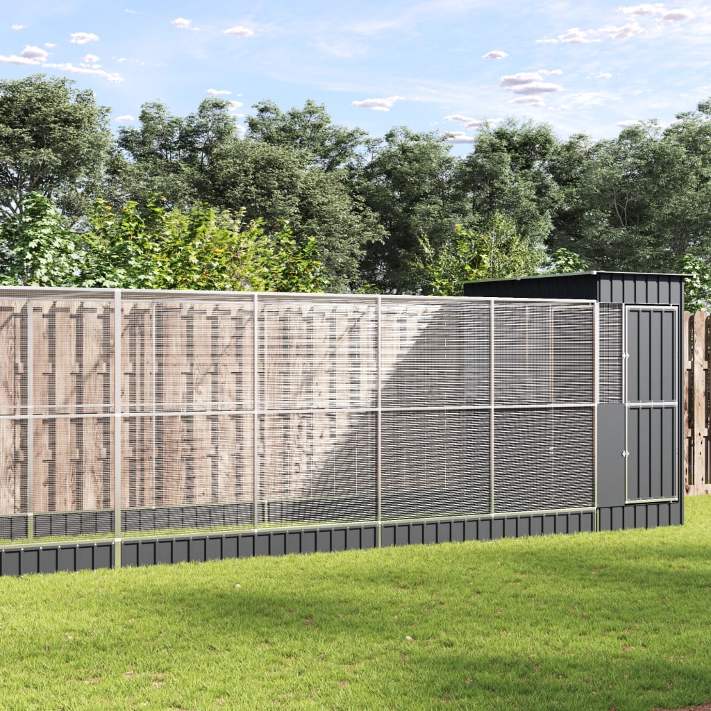 vidaXL Voliera de păsări cu extensie, argintiu, 623x203x216 cm, oțel vidaXL Voliera de păsări cu extensie, argintiu, 623x203x216 cm, oțel
