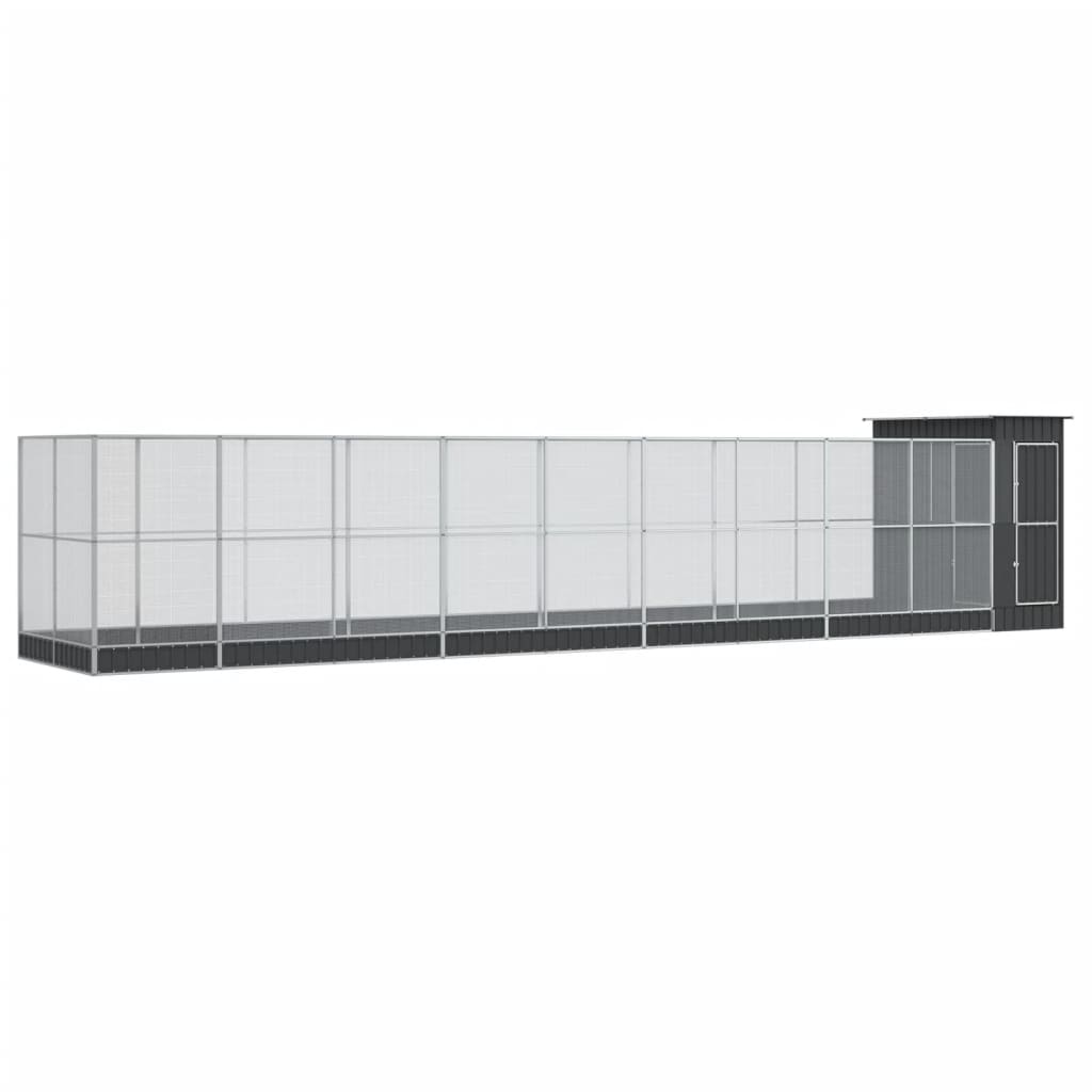 vidaXL Voliera de păsări cu extensie, argintiu, 1037x203x216 cm, oțel