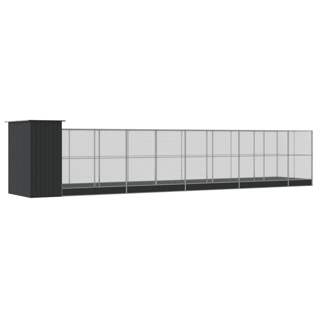 vidaXL Voliera de păsări cu extensie, argintiu, 1037x203x216 cm, oțel