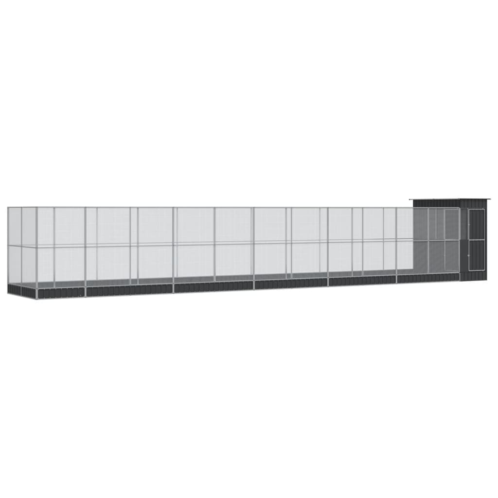 vidaXL Voliera de păsări cu extensie, argintiu, 1244x203x216 cm, oțel