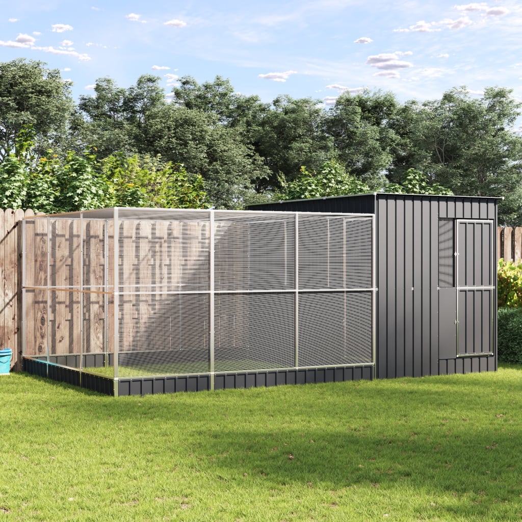 vidaXL Voliera de păsări cu extensie, argintiu, 497x303x216 cm, oțel vidaXL Voliera de păsări cu extensie, argintiu, 497x303x216 cm, oțel