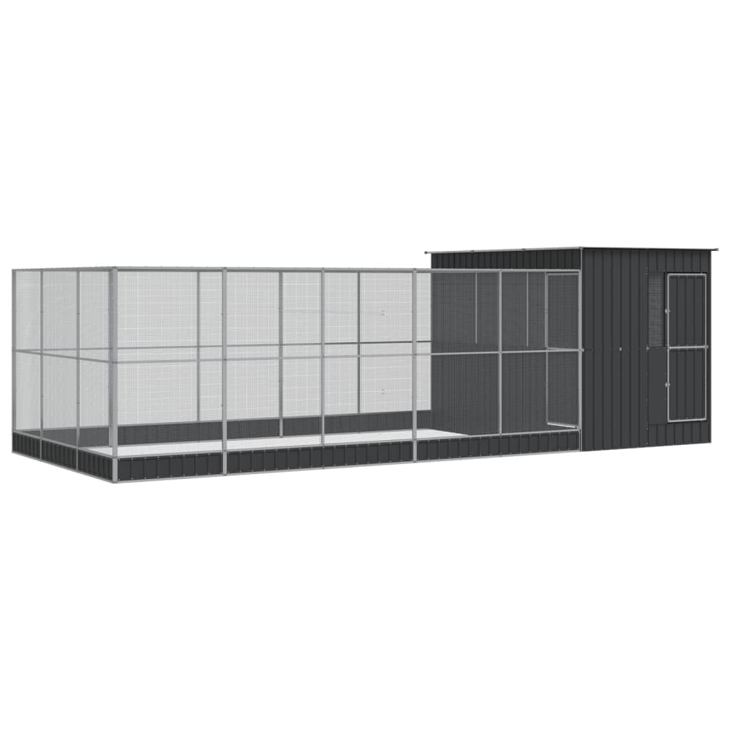 vidaXL Voliera de păsări cu extensie, argintiu, 704x303x216 cm, oțel