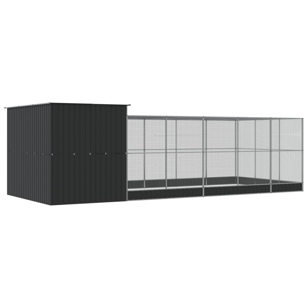 vidaXL Voliera de păsări cu extensie, argintiu, 704x303x216 cm, oțel
