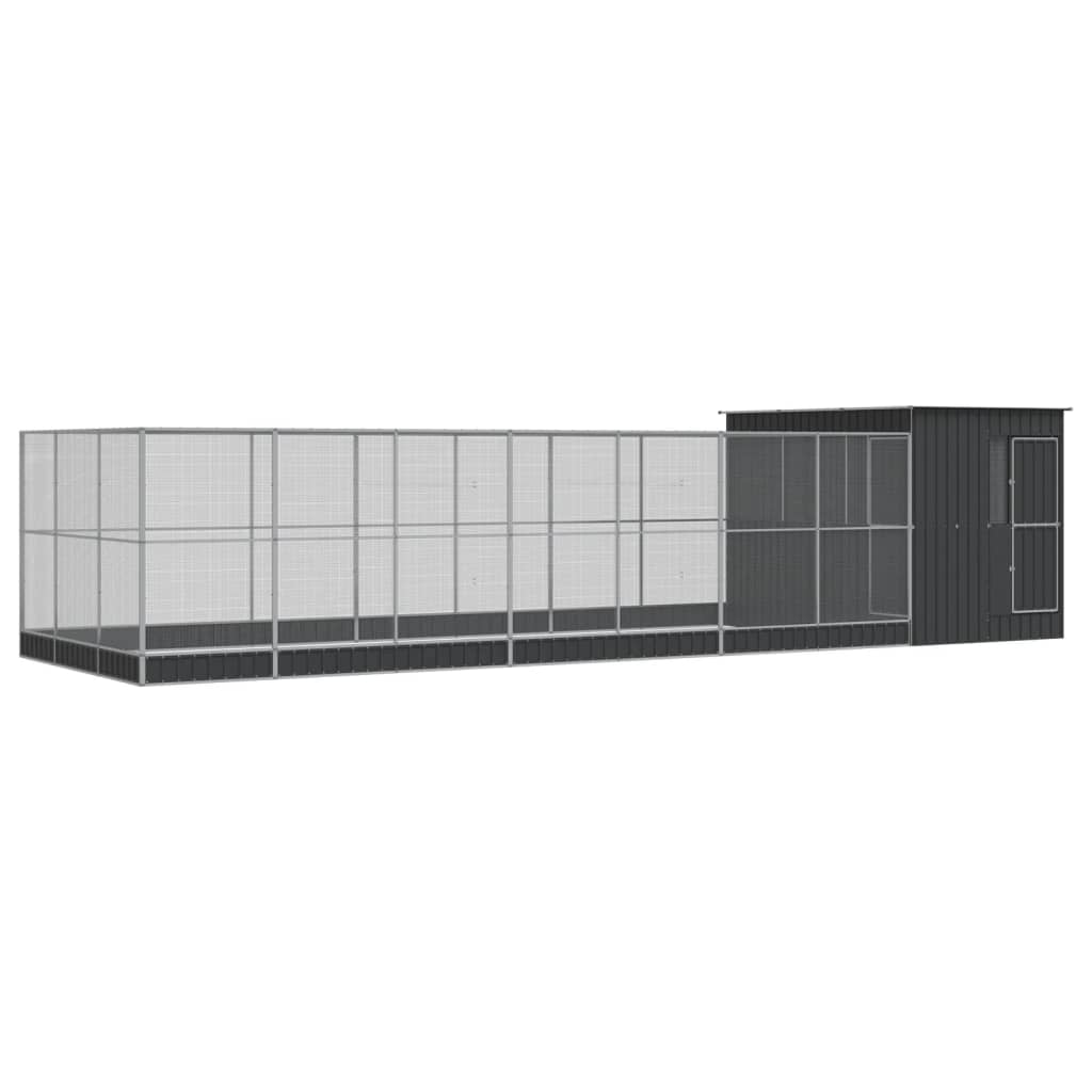vidaXL Voliera de păsări cu extensie, argintiu, 911x303x216 cm, oțel