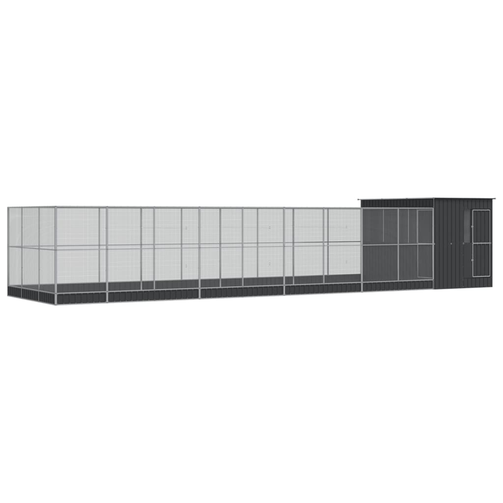 vidaXL Voliera de păsări cu extensie, argintiu, 1118x303x216 cm, oțel