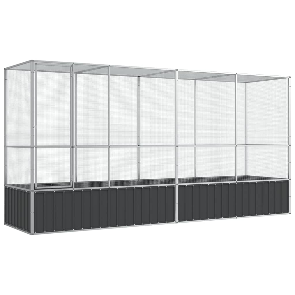 vidaXL Voliera de păsări cu extensie, argintiu, 418,5x107x212 cm, oțel