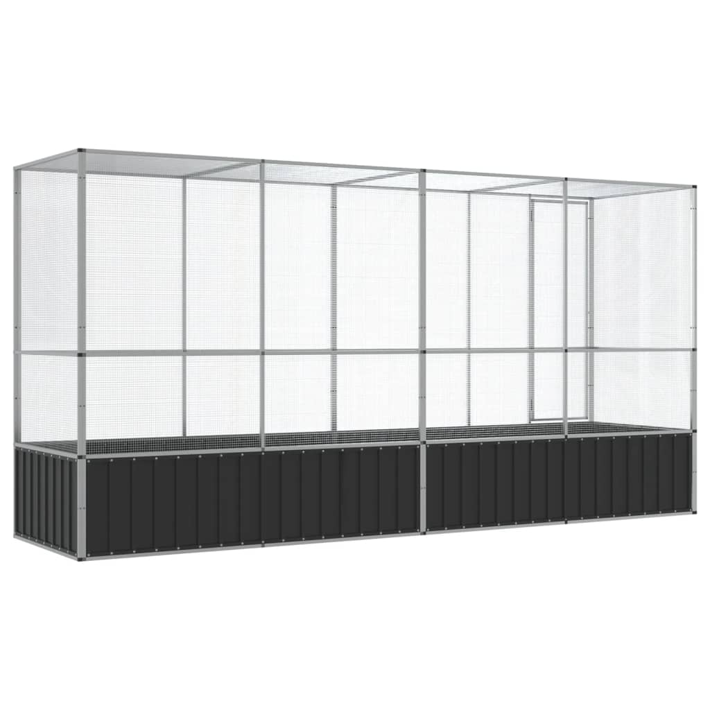 vidaXL Voliera de păsări cu extensie, argintiu, 418,5x107x212 cm, oțel