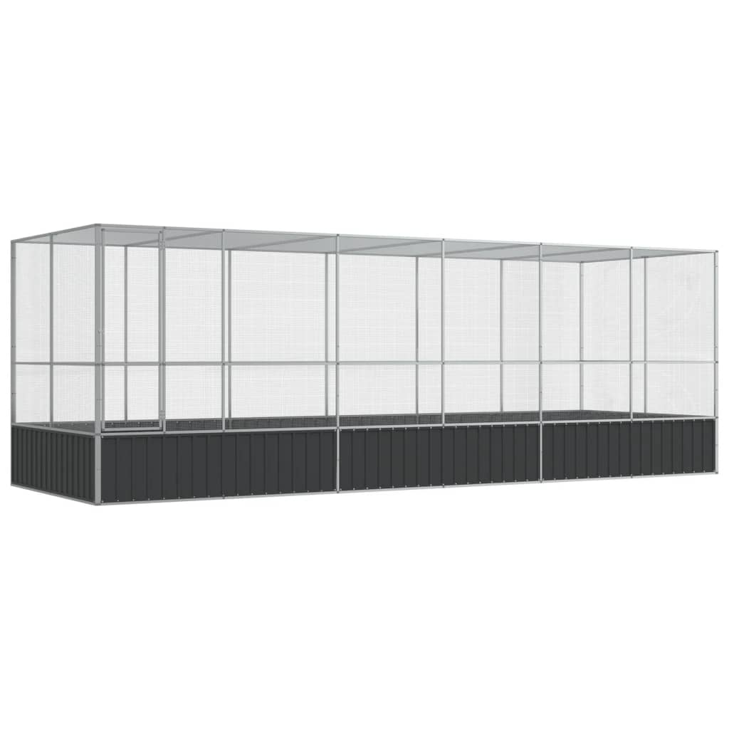 vidaXL Voliera de păsări cu extensie, argintiu, 625x207x212 cm, oțel