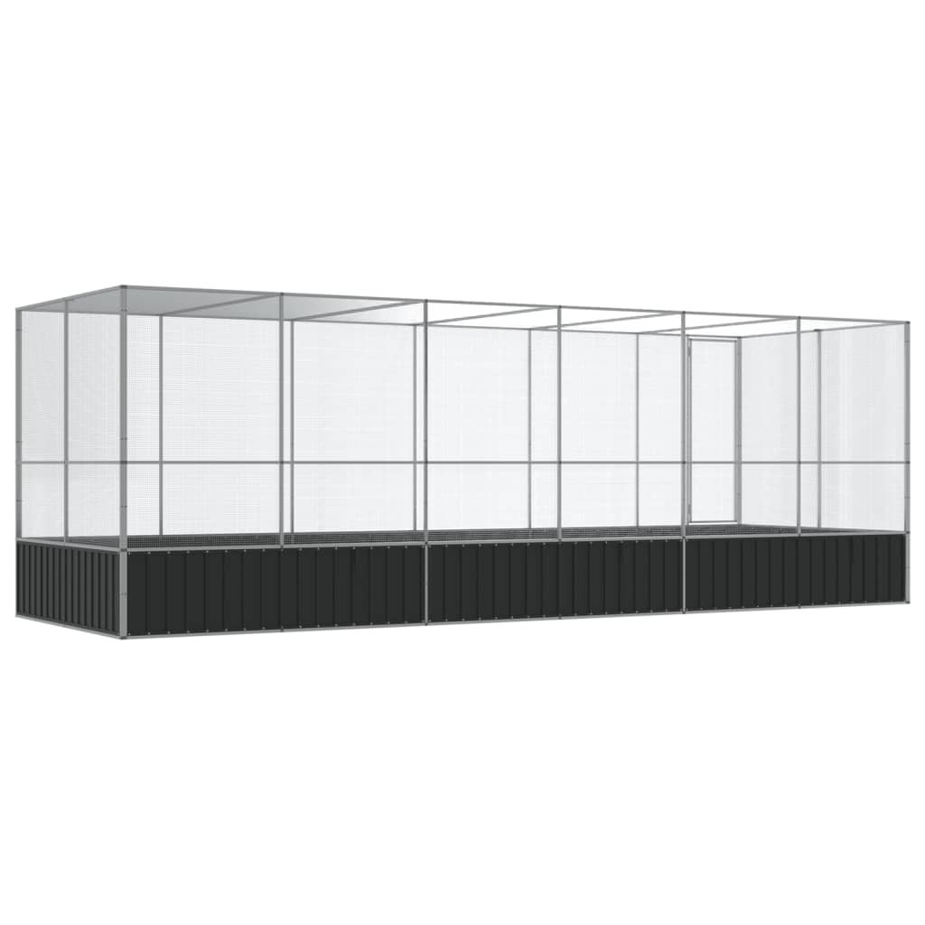 vidaXL Voliera de păsări cu extensie, argintiu, 625x207x212 cm, oțel