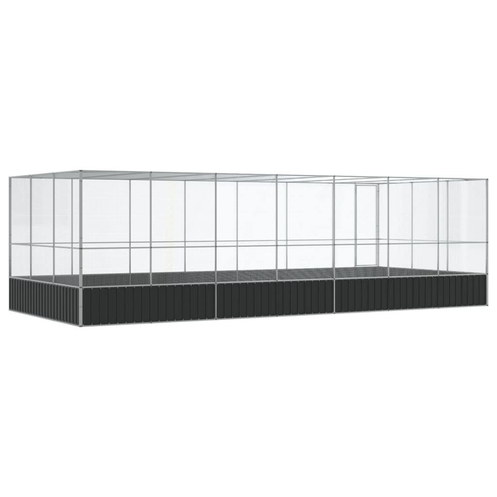 vidaXL Voliera de păsări cu extensie, argintiu, 725x307x212 cm, oțel