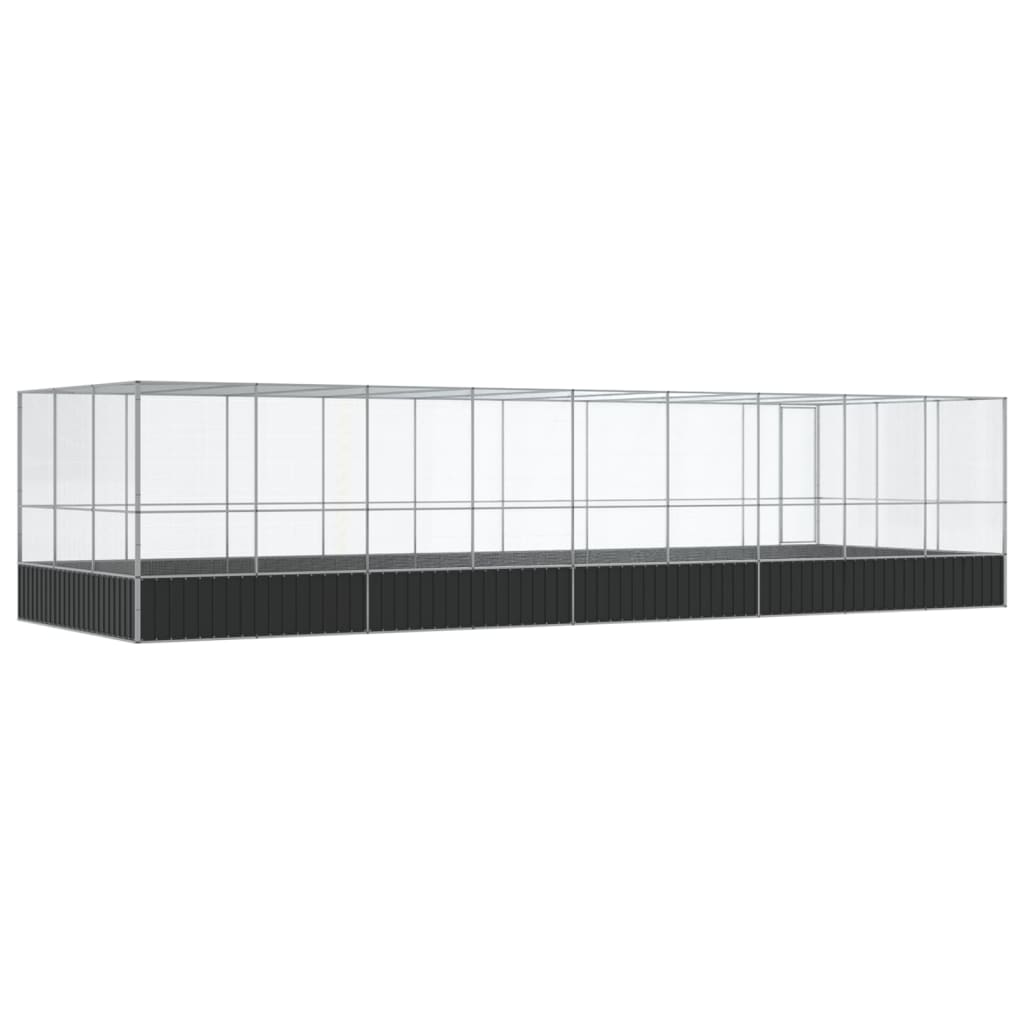 vidaXL Voliera de păsări cu extensie, argintiu, 932x307x212 cm, oțel