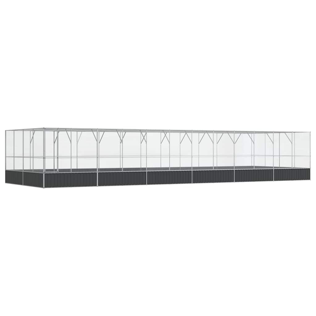 vidaXL Voliera de păsări cu extensie, argintiu, 1246x414x212 cm, oțel