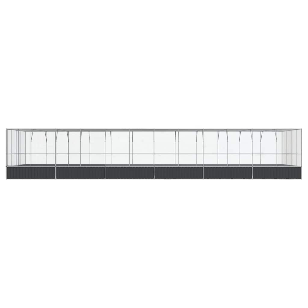vidaXL Voliera de păsări cu extensie, argintiu, 1246x414x212 cm, oțel
