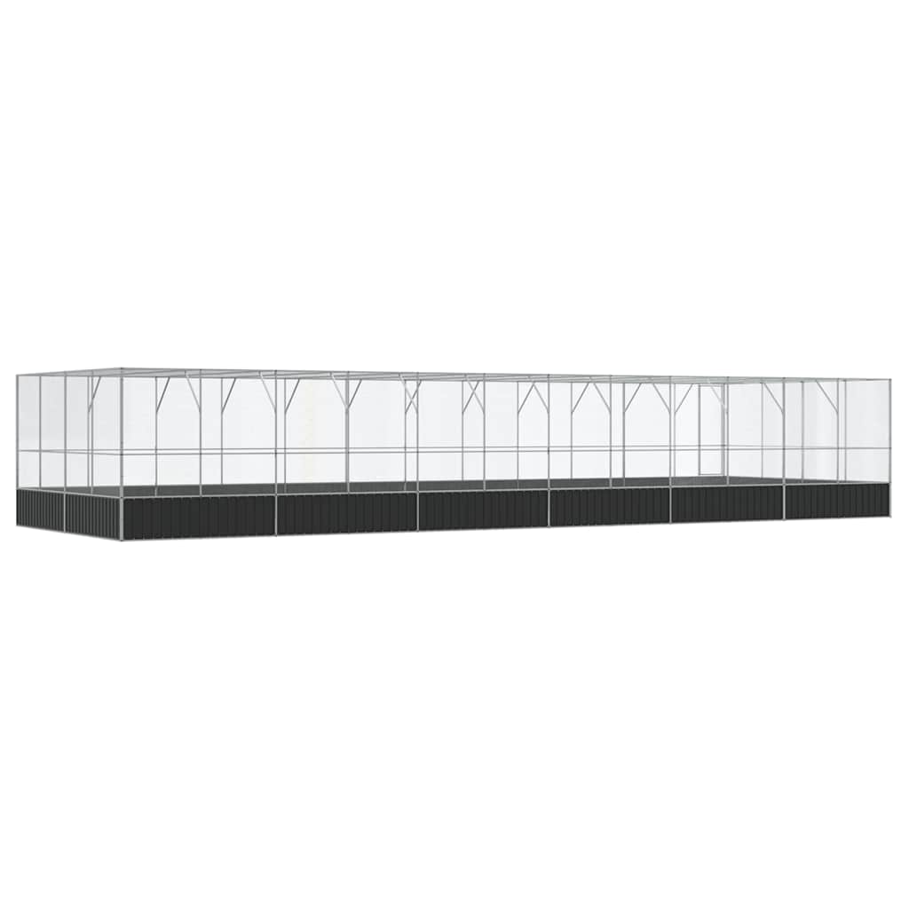 vidaXL Voliera de păsări cu extensie, argintiu, 1246x414x212 cm, oțel