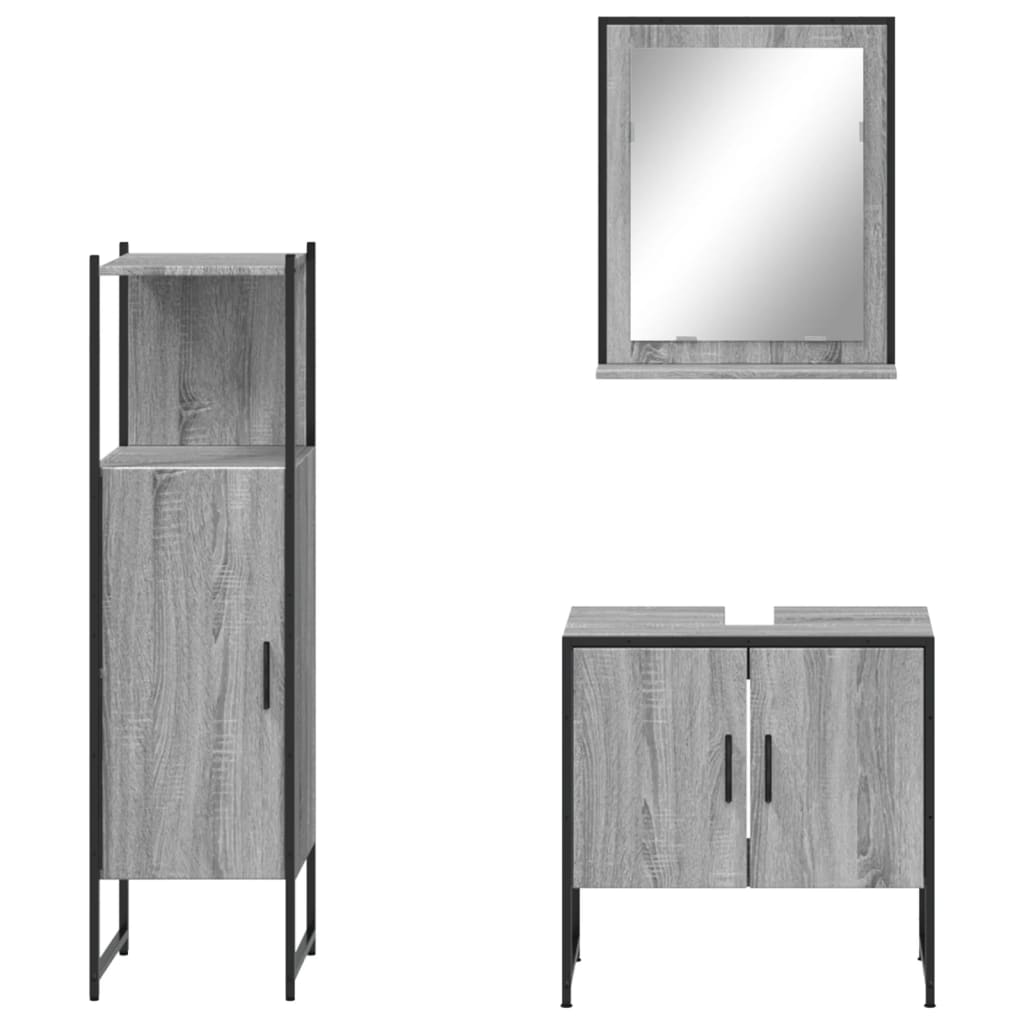 vidaXL Set dulapuri de baie, 3 piese, gri sonoma, lemn prelucrat vidaXL Set dulapuri de baie, 3 piese, gri sonoma, lemn prelucrat