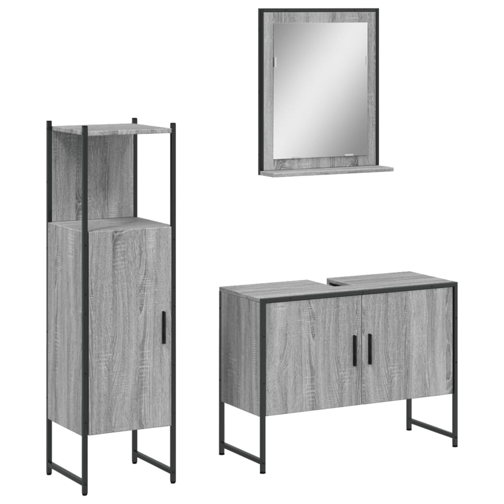 vidaXL Set dulapuri de baie, 3 piese, gri sonoma, lemn prelucrat vidaXL Set dulapuri de baie, 3 piese, gri sonoma, lemn prelucrat