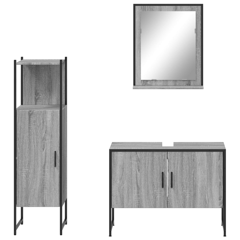 vidaXL Set dulapuri de baie, 3 piese, gri sonoma, lemn prelucrat vidaXL Set dulapuri de baie, 3 piese, gri sonoma, lemn prelucrat